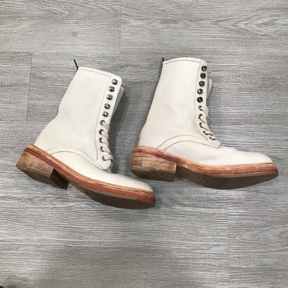 Free People Santa Fe Lace-Up Boots Ecru Leather EU 37 Distressed Western Combat - Picture 5 of 8